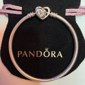 NEW PANDORA 591064C01CZ Entwined Infinite Hearts Bangle Charm Bracelet 16 cm